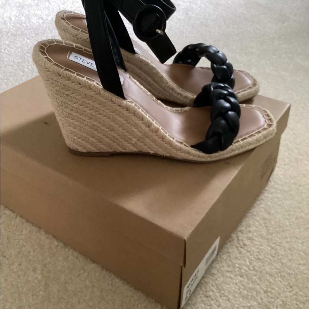 Steve Madden Black Wedge Sandals with Ankle Strap (FINALPRICEDROP) - Picture 3 of 4